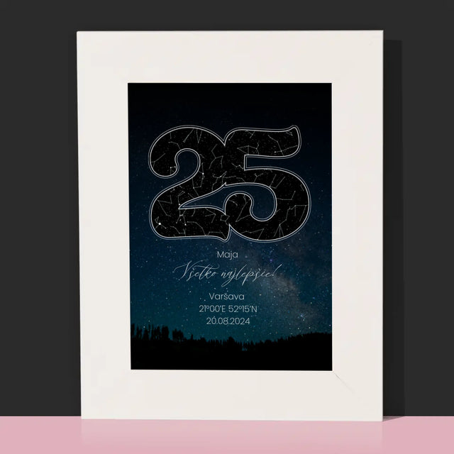 Mapa Hviezd: Hviezdy K 25. Narodeninám - Rámček Na Fotografiu (Vertikálne)