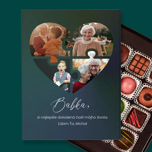 Fotokoláž: Puzzle Srdce Pre Babku - Pralinky