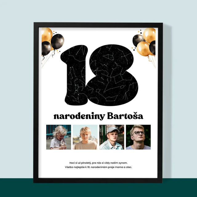 Mapa Hviezd: 18. Narodeniny Hviezdy S Prianím - Zarámováná Tlač 30X40 (Vertikálne)