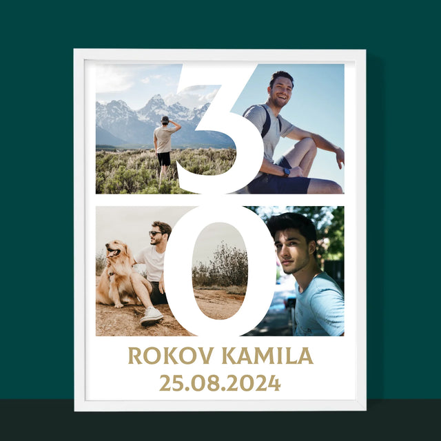 Fotokoláž: 30 Rokov Číslo Fotografie - Zarámováná Tlač 30X40 (Vertikálne)