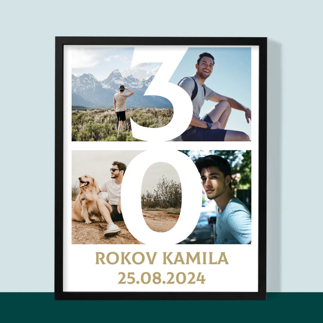 Fotokoláž: 30 Rokov Číslo Fotografie - Zarámováná Tlač 30X40 (Vertikálne)