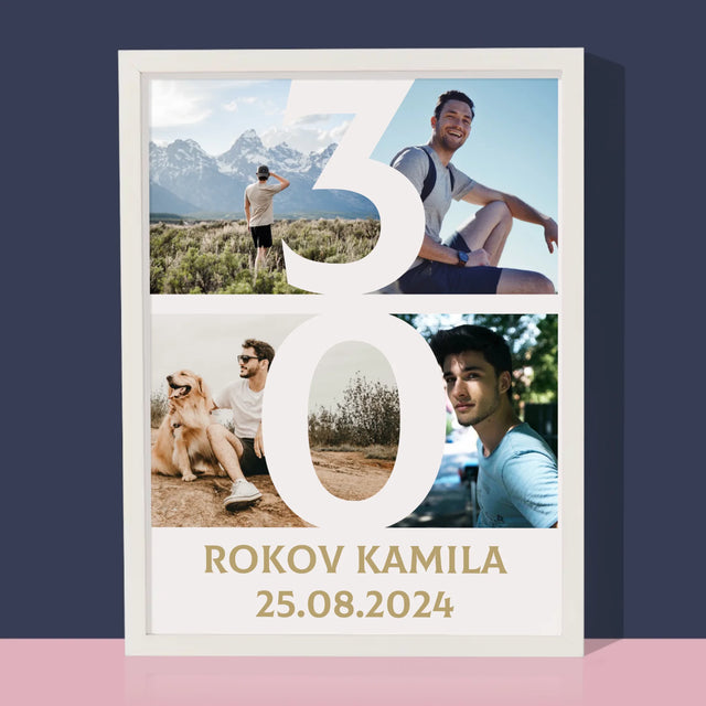 Fotokoláž: 30 Rokov Číslo Fotografie - Zarámováná Tlač 30X40 (Vertikálne)