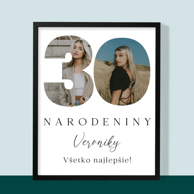 Slovo Z Fotografií: 30. Narodeniny Podpis - Zarámováná Tlač 30X40 (Vertikálne)