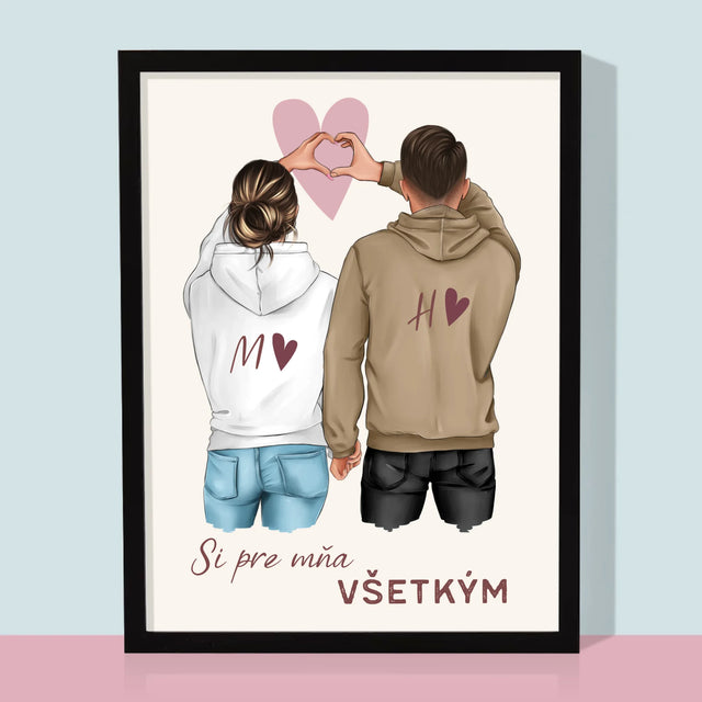Tvorenie Postavy: Pár Srdce - Zarámováná Tlač 30X40 (Vertikálne)