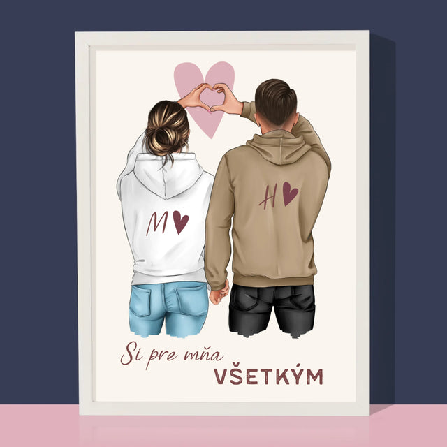 Tvorenie Postavy: Pár Srdce - Zarámováná Tlač 30X40 (Vertikálne)