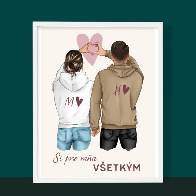 Tvorenie Postavy: Pár Srdce - Zarámováná Tlač 30X40 (Vertikálne)