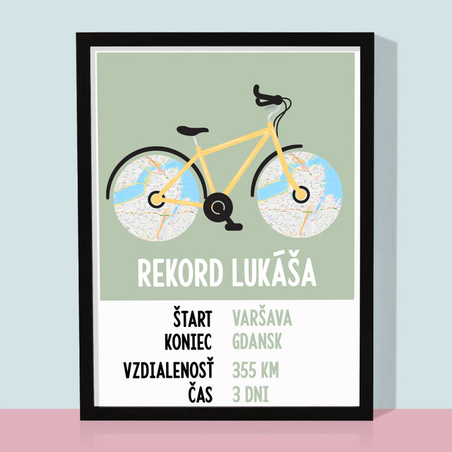 Mapa Mesta: Osobný Rekord Na Cyklistike - Zarámováná Tlač 30X40 (Vertikálne)
