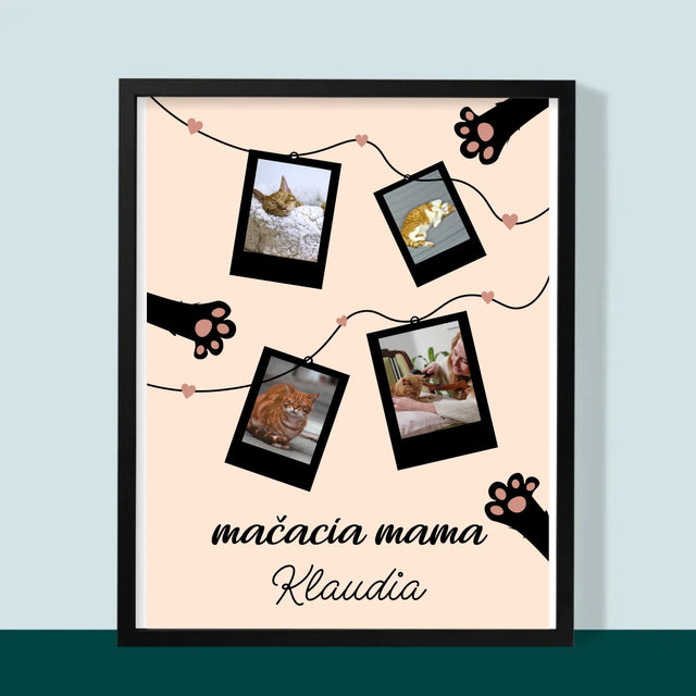 Fotokoláž: Mačacia Mama Polaroidy - Zarámováná Tlač 30X40 (Vertikálne)