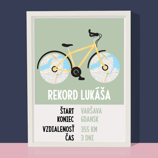 Mapa Mesta: Osobný Rekord Na Cyklistike - Zarámováná Tlač 30X40 (Vertikálne)