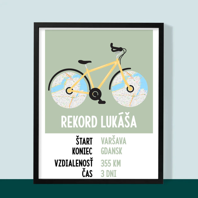 Mapa Mesta: Osobný Rekord Na Cyklistike - Zarámováná Tlač 30X40 (Vertikálne)
