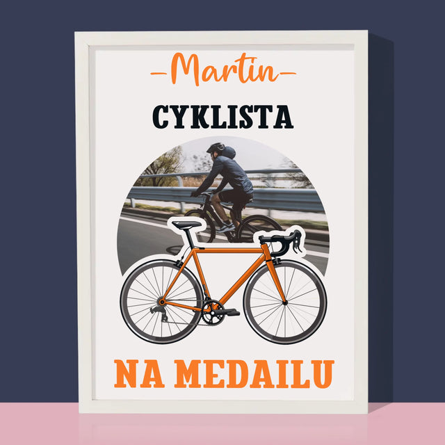 Fotografia A Podpis: Cyklista Na Medailu - Zarámováná Tlač 30X40 (Vertikálne)
