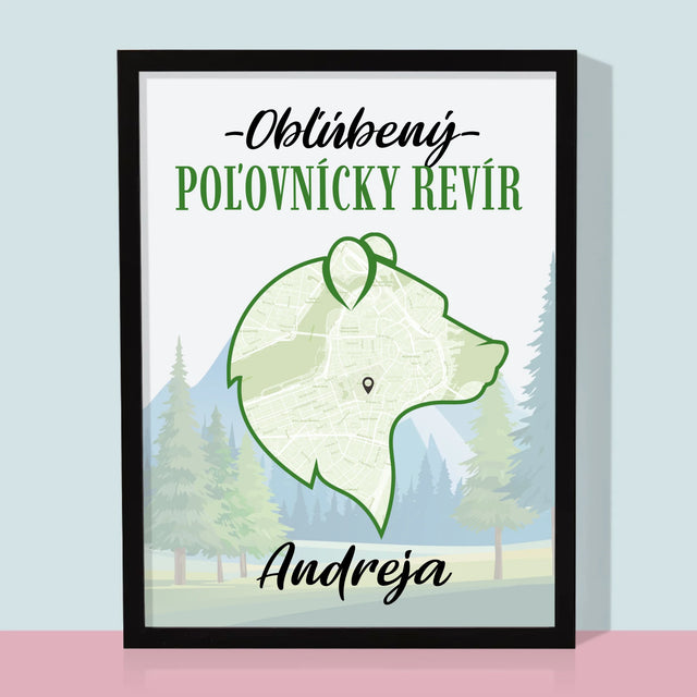 Mapa Mesta: Obľúbený Poľovnícky Revír - Zarámováná Tlač 30X40 (Vertikálne)