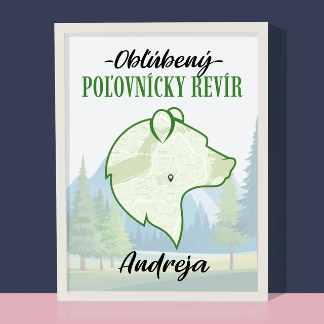 Mapa Mesta: Obľúbený Poľovnícky Revír - Zarámováná Tlač 30X40 (Vertikálne)
