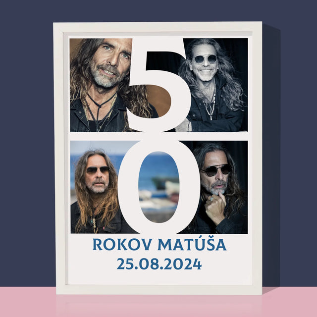 Fotokoláž: 50 Rokov Číslo A Fotografie - Zarámováná Tlač 30X40 (Vertikálne)