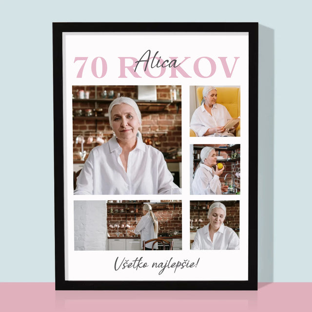 Fotokoláž: 70 Rokov Všetko Najlepšie - Zarámováná Tlač 30X40 (Vertikálne)