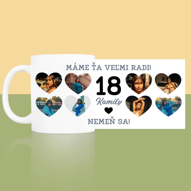 Fotokoláž: 18 Srdcia - Hrnček