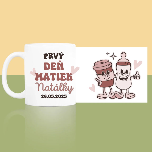 Imię i Podpis: Pierwszy Dzień Mamy Kawa Mleko - Kubek z Nadrukiem | SK