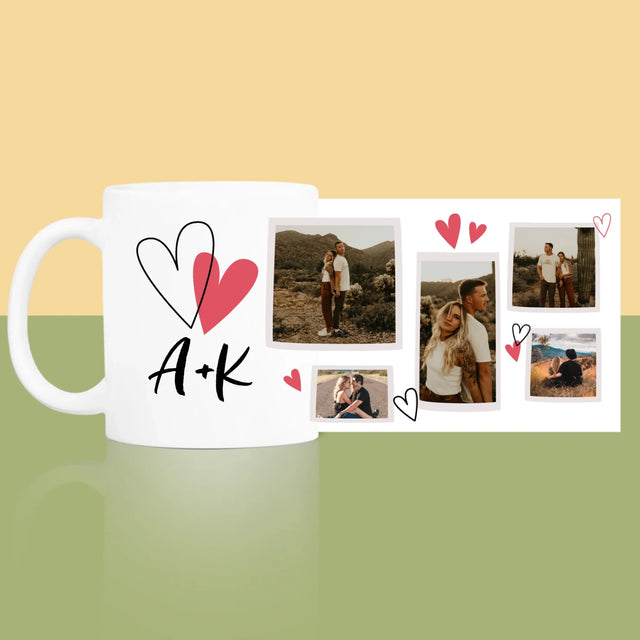 Fotokolaż: Serduszka Inicjały - Kubek z Nadrukiem | SK