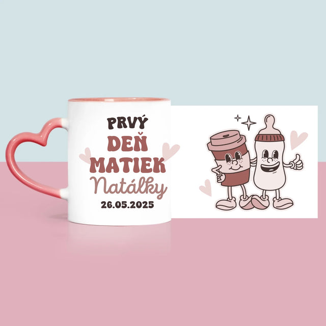 Imię i Podpis: Pierwszy Dzień Mamy Kawa Mleko - Kubek z Nadrukiem | SK