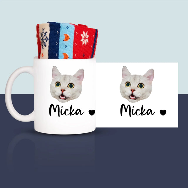 Tvoja Postava: Hlava Tvojej Mačičky - Zimné Ponožky V Hrnčeku