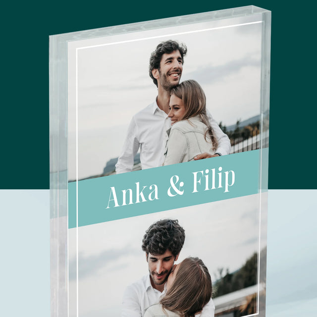 Fotokoláž: Pár Mená - Akrylový Blok (Vertikálne)