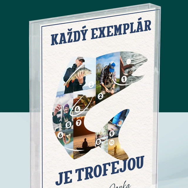 Tvar Z Fotografií: Exemplár Rybára - Akrylový Blok (Vertikálne)
