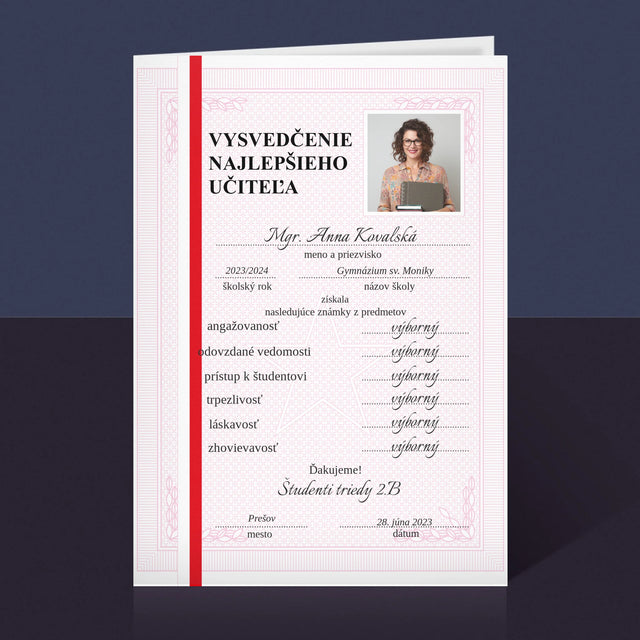 Fotografia A Podpis: Vysvedčenie Najlepšieho Učiteľa - Kartička S Prianiami