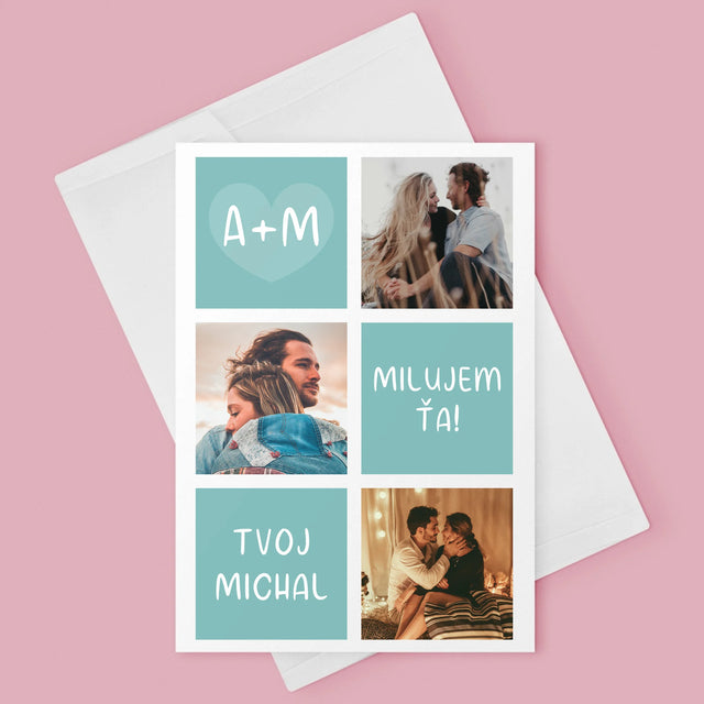 Fotokoláž: Milujem Ťa Iniciály - Kartička S Prianiami