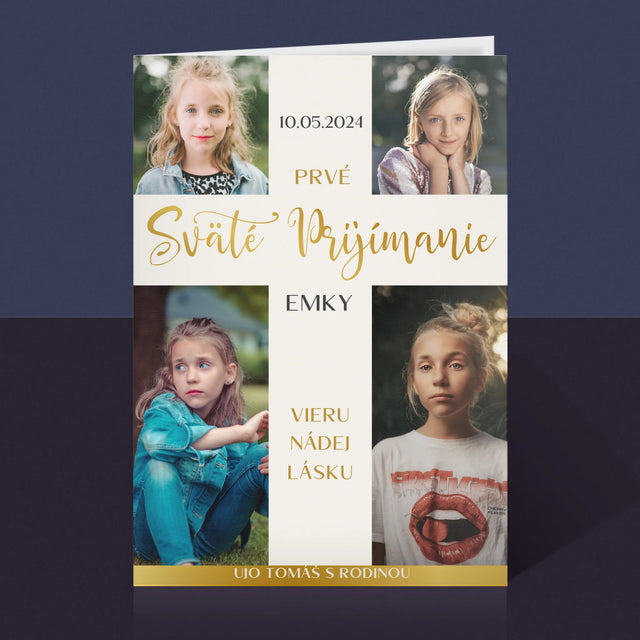 Fotokoláž:  Prvé Sväté Prijímanie Kríž - Kartička S Prianiami