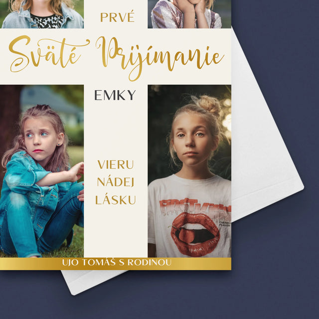 Fotokoláž:  Prvé Sväté Prijímanie Kríž - Kartička S Prianiami
