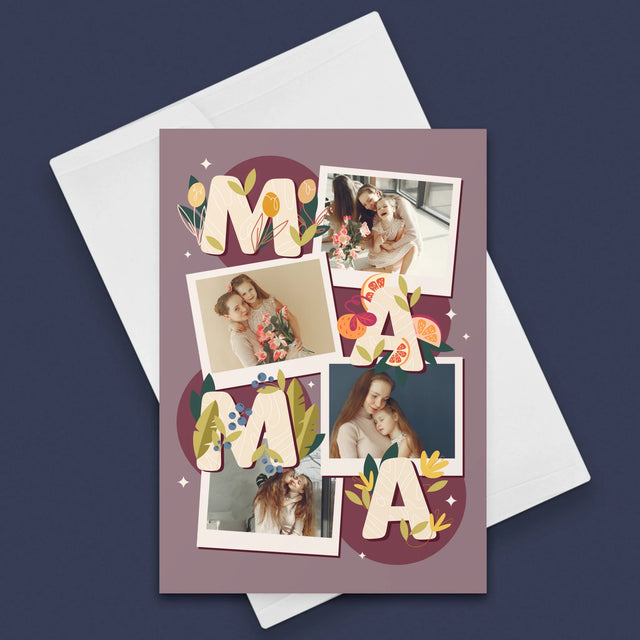 Fotokoláž: Písmená Mama - Kartička S Prianiami
