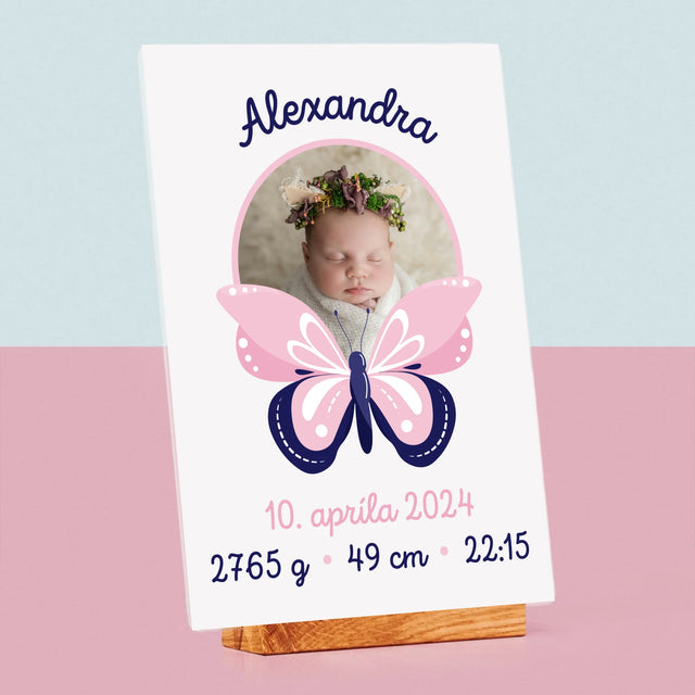 Údaje Narodenia Dieťaťa: Narodenie Dieťaťa Motýľ - Tlač Na Akrylové Sklo (Vertikálne)