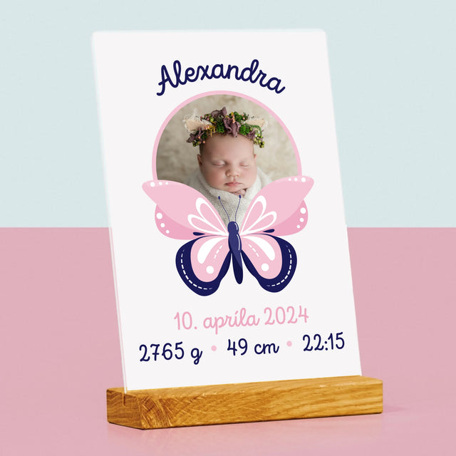 Údaje Narodenia Dieťaťa: Narodenie Dieťaťa Motýľ - Tlač Na Akrylové Sklo (Vertikálne)