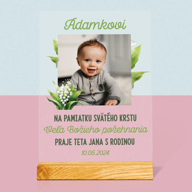 Fotografia A Podpis: Pamiatka Krstu Konvalinky - Tlač Na Akrylové Sklo (Vertikálne)