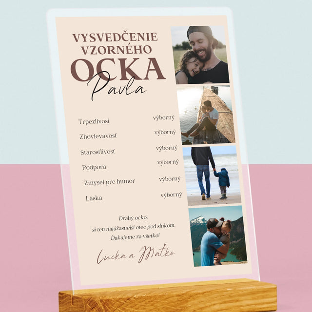 Fotokoláž: Vysvedčenie Vzorného Ocka - Tlač Na Akrylové Sklo (Vertikálne)