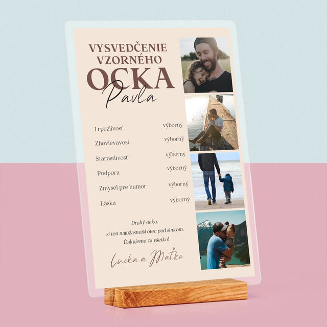 Fotokoláž: Vysvedčenie Vzorného Ocka - Tlač Na Akrylové Sklo (Vertikálne)