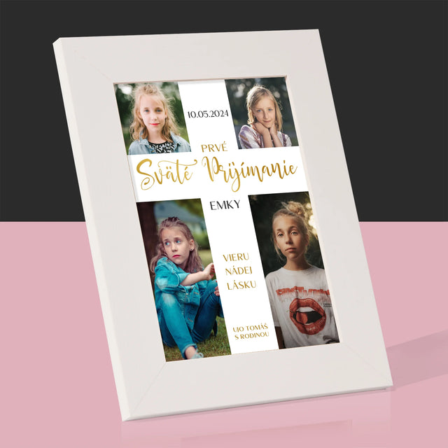 Fotokoláž:  Prvé Sväté Prijímanie Kríž - Rámček Na Fotografiu (Vertikálne)