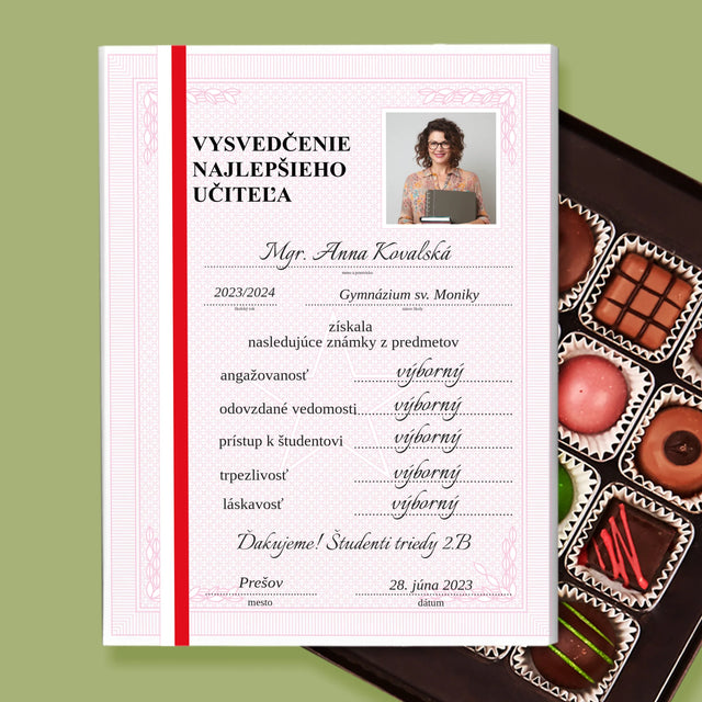 Fotografia A Podpis: Vysvedčenie Najlepšieho Učiteľa - Pralinky