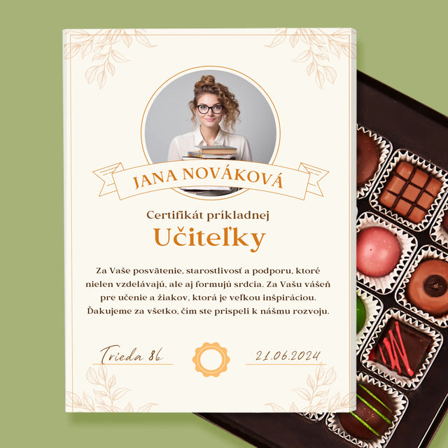 Fotografia A Podpis: Certifikát Príkladnej Učiteľky - Pralinky