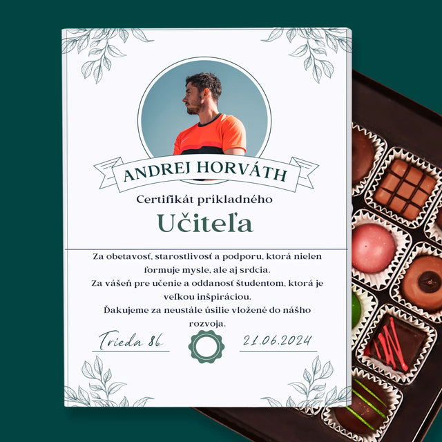 Fotografia A Podpis: Certifikát Príkladného Učiteľa - Pralinky