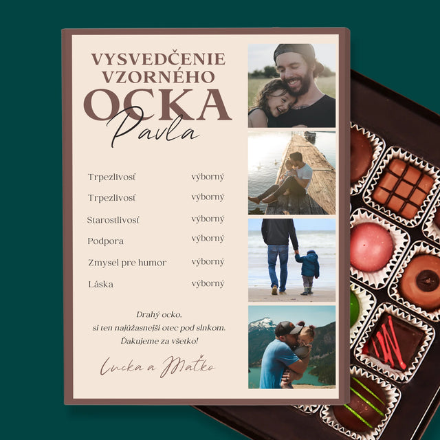 Fotokoláž: Vysvedčenie Vzorného Ocka - Pralinky