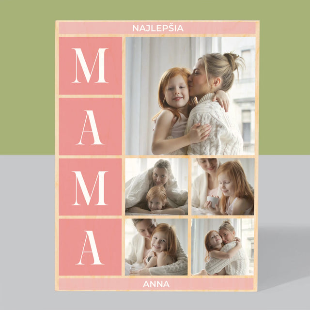 Fotokoláž: Najlepšia Mama Koláž - Tlač Na Drevo (Vertikálne)