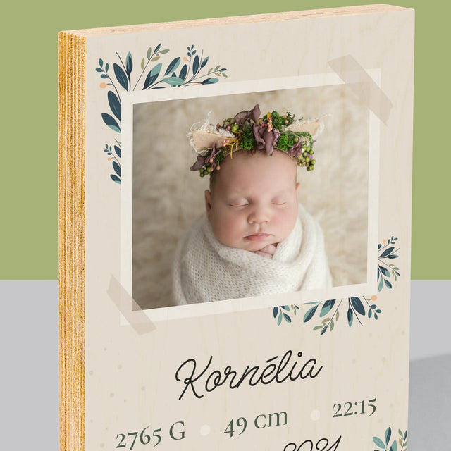 Údaje Narodenia Dieťaťa: Narodenie Dieťaťa Kvety - Tlač Na Drevo (Vertikálne)