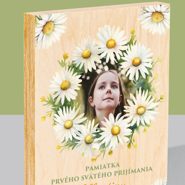 Fotografia A Podpis: Pamiatka 1. Sv Prijímania Sedmokrásky - Tlač Na Drevo (Vertikálne)