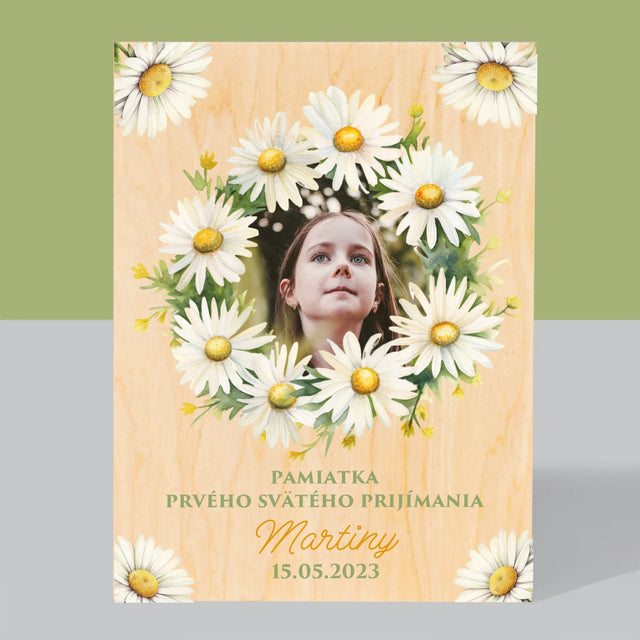 Fotografia A Podpis: Pamiatka 1. Sv Prijímania Sedmokrásky - Tlač Na Drevo (Vertikálne)