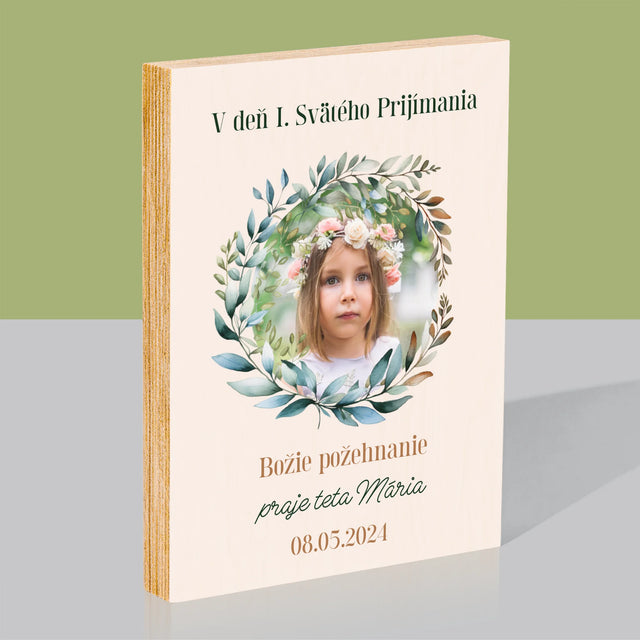 Fotografia A Podpis: V Deň I. Svätého Prijímania - Tlač Na Drevo (Vertikálne)