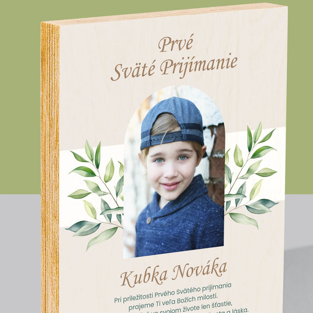 Fotografia A Podpis: Prvé Sväté Prijímanie Venovanie - Tlač Na Drevo (Vertikálne)