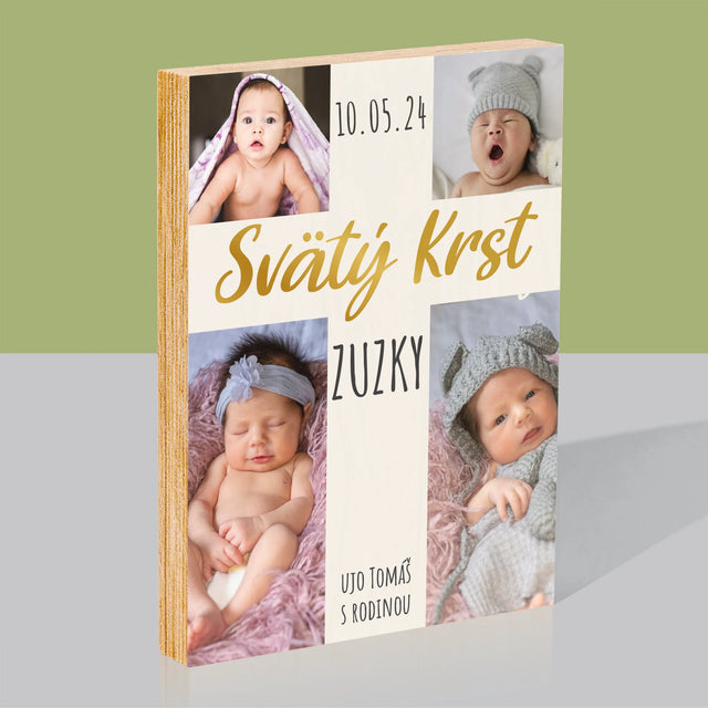 Fotokoláž: Svätý Krst Kríž - Tlač Na Drevo (Vertikálne)