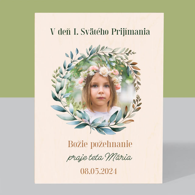 Fotografia A Podpis: V Deň I. Svätého Prijímania - Tlač Na Drevo (Vertikálne)
