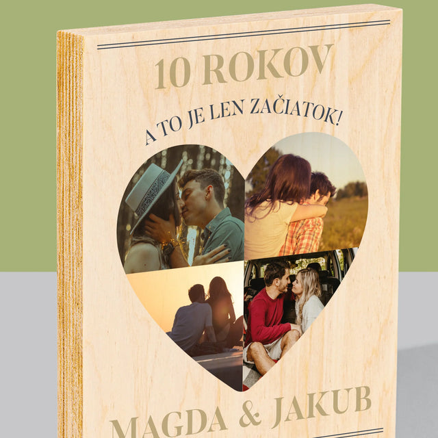 Tvar Z Fotografií: Výročie Srdce - Tlač Na Drevo (Vertikálne)